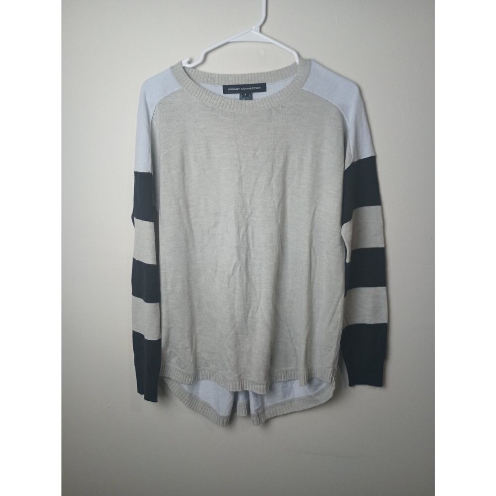 French Connection Gray Multi Color Stripes Pull‎ On Women Sweater Small Holiday